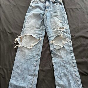 Garage Light Blue Distressed Straight-Leg Jeans